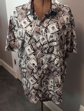 Men's Short-Sleeve Money Print Button-Down Shirt - Black/White